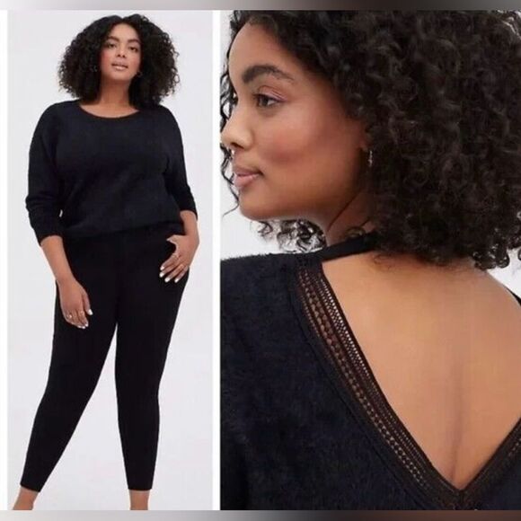 Torrid Crochet Trim Drop Shoulder Fuzzy Sweater Open Back 4X - Picture 1 of 11